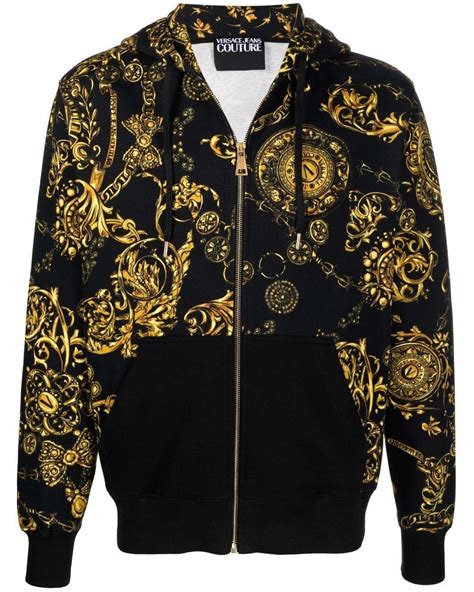 versace black and gold hoodie|Versace zip up hoodie.